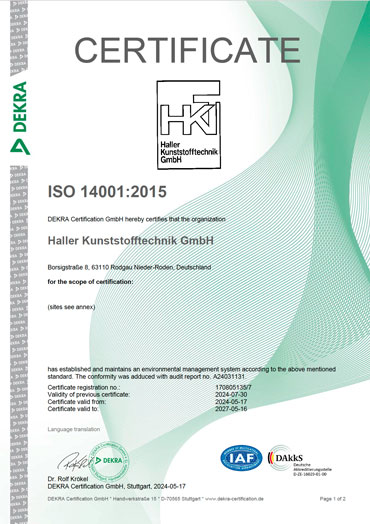 Certificate ISO 14001:2015